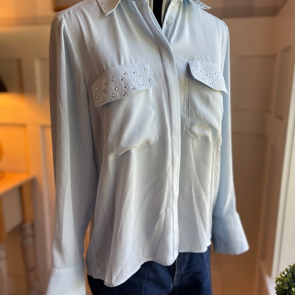 Zara Women's Light Blue Studded Button Down Blouse Size XS - Picture 2 of 7